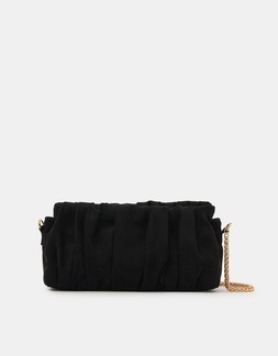 Ruched Faux Suede Clutch Bag Black