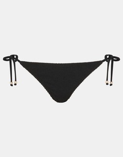 Crinkle Textured Tie Side Bikini Bottoms Black