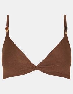 Twist Front Beaded Strap Bikini Top Brown
