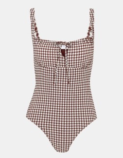 Gingham Seersucker Swimsuit Brown