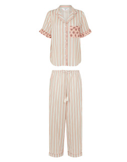 Floral Stripe Long Pyjamas Set Pink