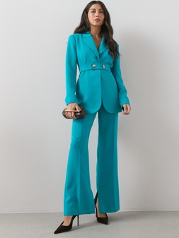 The Very Collection Belt Cinched Blazer - Teal €70 with Vented Split Straight Leg Trouser - Teal €45 at Very.ie