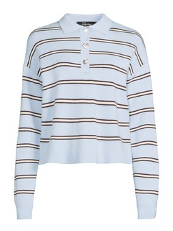 The Very Collection Compact Knitted Stripe Polo Jumper - Blue €25 at Very.ie