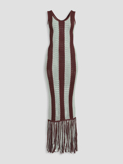 The Very Collection Crochet Striped Maxi Dress With Fringe - Blue/chocolate €62 at Very.ie