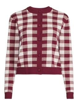 The Very Collection Crew Neck Gingham Cardigan - Burgundy Red €38 at Very.ie