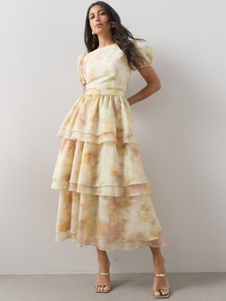 The Very Collection Floral Puff Sleeve Blouse €38, Floral Tiered Maxi Skirt €88 at Very.ie