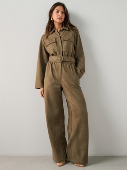 The Very Collection Long Sleeve Faux Suede Jumpsuit - Green €65 @ Very.ie