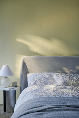The Very Collection Side Table €259,Table Lamp €62.99,Duvet Set from €39,Bed from €1075,Bedspread €78 at Very.ie