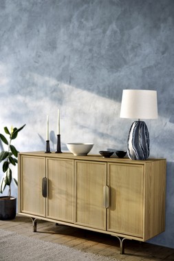 The Very Collection Sideboard €349, Table Lamp €94.99, Nesting Bowls (Set of 2) €19.99, Candle Holders (Set of 2) €22.99 at Very.ie