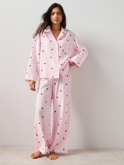 The Very Collection Woven Printed Heart Stripe Revere Pj Set €35 at Very.ie