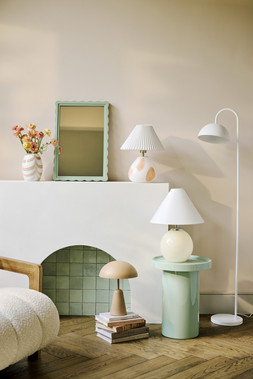 The Very Collection Vase €44.99, Mirror €52.99, Lamp €69.99, Floor Lamp €74.99, Table Lamp €62.99, Side Table €109, Dome Lamp €44.99 at Very.ie