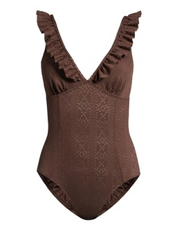 WRMH8 The Very Collection Brown Frill Swimsuit £30