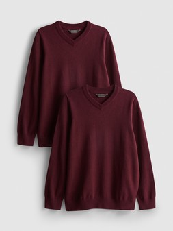 PRIMARK 2PK KNIT SCHOOL JUMPER, BURGUNDY, £8 (1)