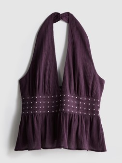 PRIMARK STUD HALTER TOP PLUM £12 €14 $18 RON70 PLN60 CZK365