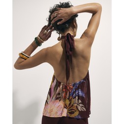 RI Brown Floral Oriental Halter Neck Top £39
