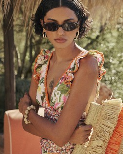 RI Orange Floral Frill Trim Swimsuit £52 2