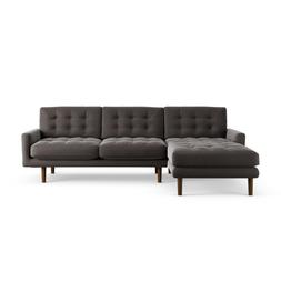 Habitat Fenner 4 Seater RH Chaise Velvet Slate Grey Dark Leg, 7569159