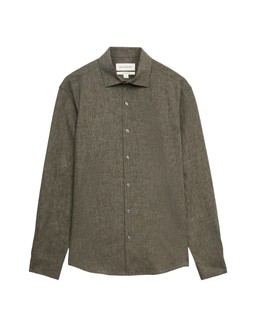 Autograph Easy Iron Linen Rich Performance Shirt, Dark Olive, £49