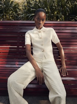 M&S Collection Button Detail Slim Fit Cardigan, £40 Textured Wide Leg Trousers, £40