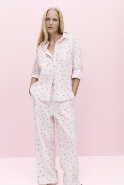 M&S LONG SLEEVE PINK HEART PYJAMA SET £32