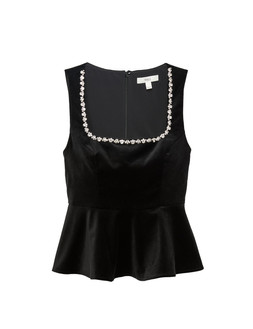 marks & spencer velvet embellished detail fitted peplum top