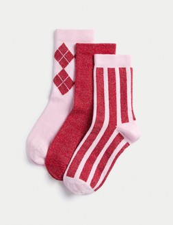 M&S 3pk Cotton Rich Sparkly Socks (6 Small - 7 Large) £6 - £7