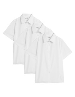 M&S 3pk Girls Easy Iron School Shirts White 2-16 Yrs £9-18