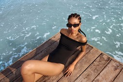 M&S FRILL OFF THE SHOULDER SWIMSUIT £39.50, SUNGLASSES £15, EARRINGS £14