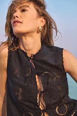 M&S SHIRRED CAMI TOP £45, EARRINGS £14
