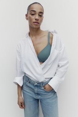 M&S Flexifit Non Wired Full Cup Bra A-E £22, M&S Autograph Pure Cotton Collared Relaxed Shirt £49.50, Wide Leg Jeans £35 (1)