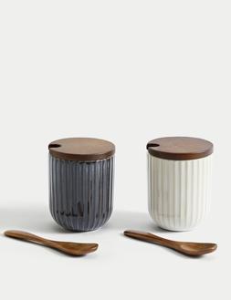 M&S Set of 2 Ribbed Storage Jars £12