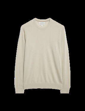 M&S Autograph Pure Extra Fine Merino Wool Crew Neck Jumper, Stone, £40 from Marks & Spencer