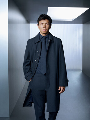 M&S x Williams, Alex Albon, Trench £120, Shirt & Tie £49, Trousers £49 from Marks & Spencer